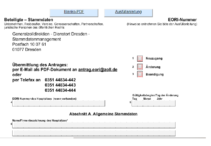 EORI – Nummer (Economic Operators Registrations and Idenfications Number)